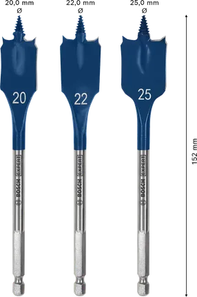 „Bosch EXPERT“ savaiminio pjovimo greitaeigių kastuvinių grąžtų rinkinys, 20, 22, 25 mm.
